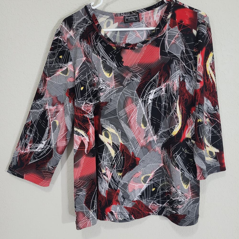 Southern Lady Abstract Geometric Print Top Women M / L Pullover Stretchy Casual